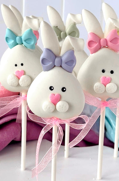 BUNNY CAKE POPS WITH BIG EARS AND BOW