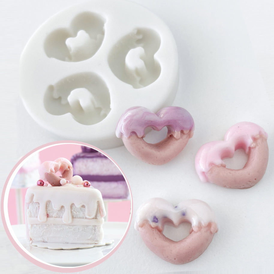 Heart Shaped Donut Fondant Mold, - 3 Cavity